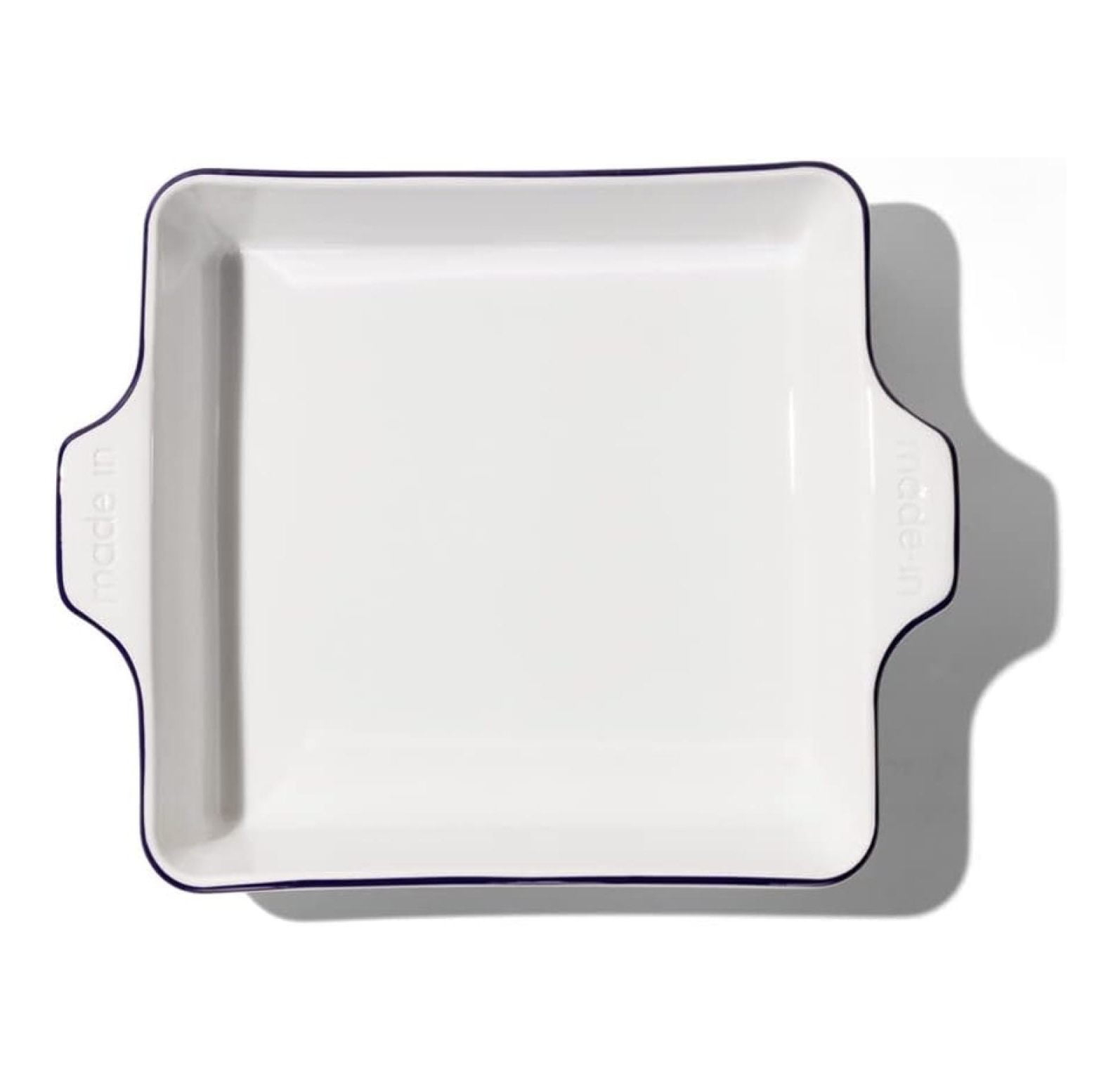 saney Cookware - Square Baking Dish - Navy Rim - Hand Crafted Porcelain - Professional Bakeware - saney France
