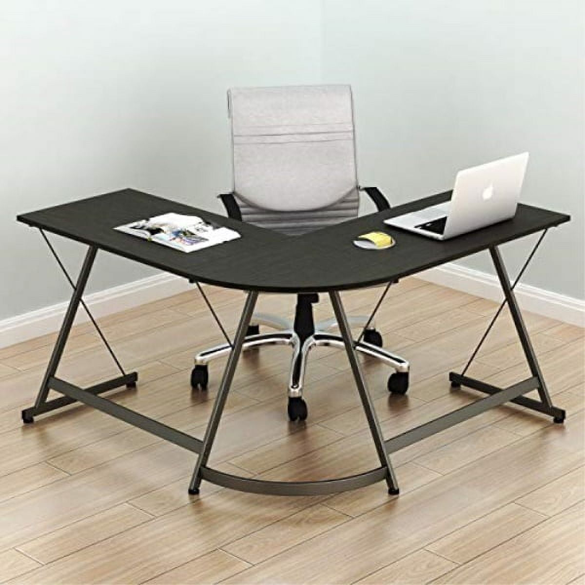 shw l-shaped home office corner adjustable desk wood top, espresso