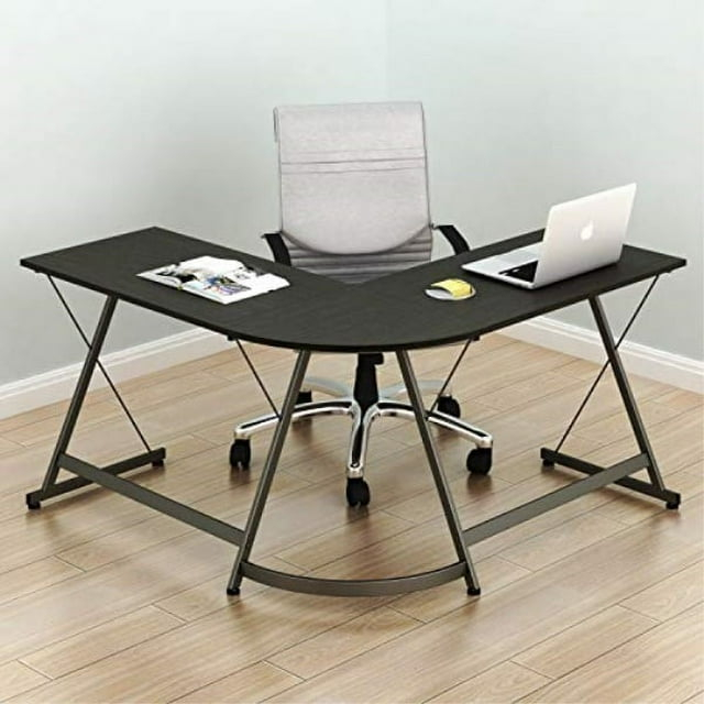 shw l-shaped home office corner adjustable desk wood top, espresso