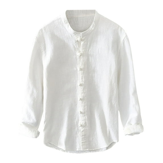 snilers Mens Cotton Linen Shirts Button Up Long Sleeve Blouses Lightweight Casual Beach Shirts Solid Color Fall Blouse