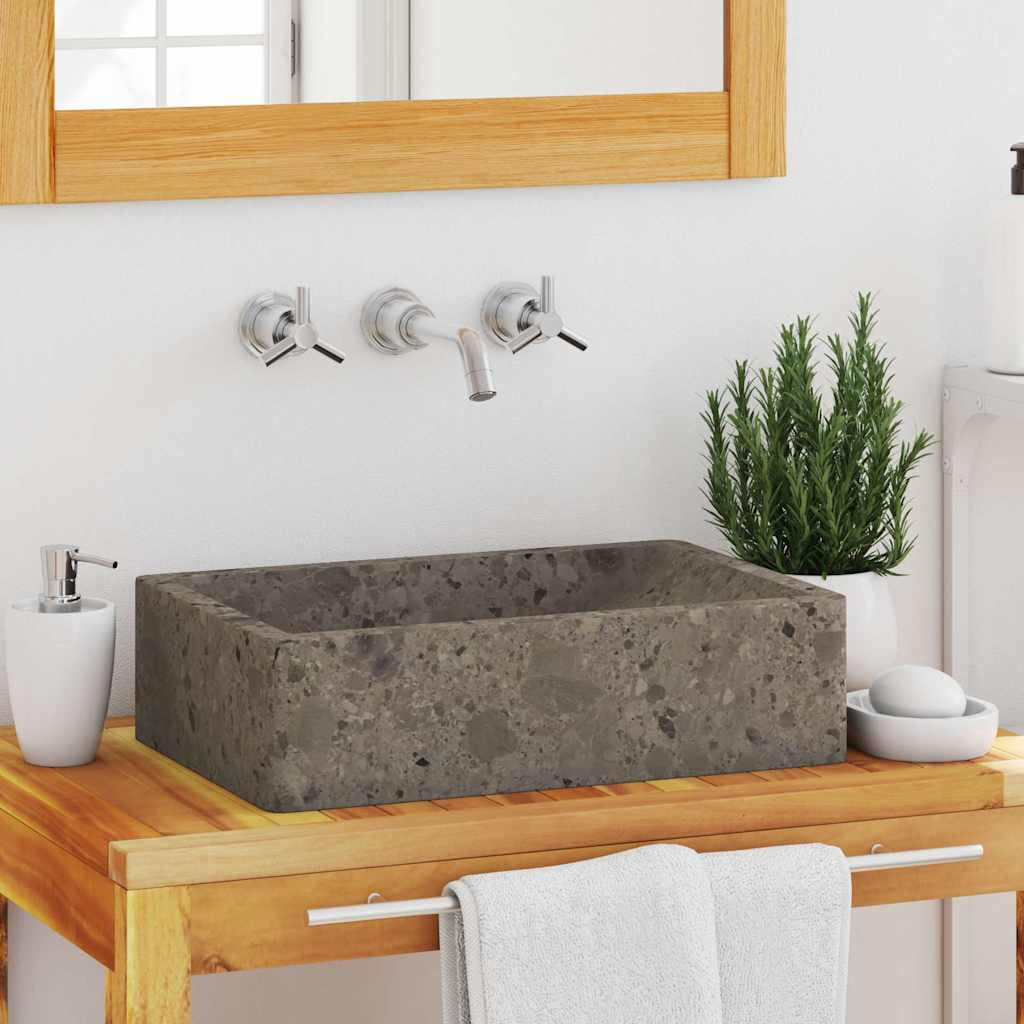 vidaXL Bathroom Basin, Vessel Sink, Handmade, Naturally Varied Color Tone, Grey, 17.7''x11.8''