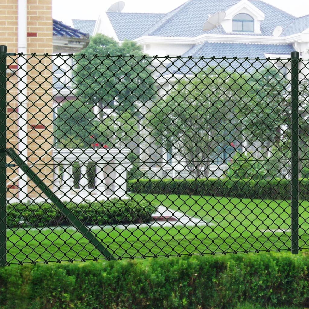 vidaXL Chain Link Fence Privacy Screen Mesh Shade Fence Gate with Posts Steel