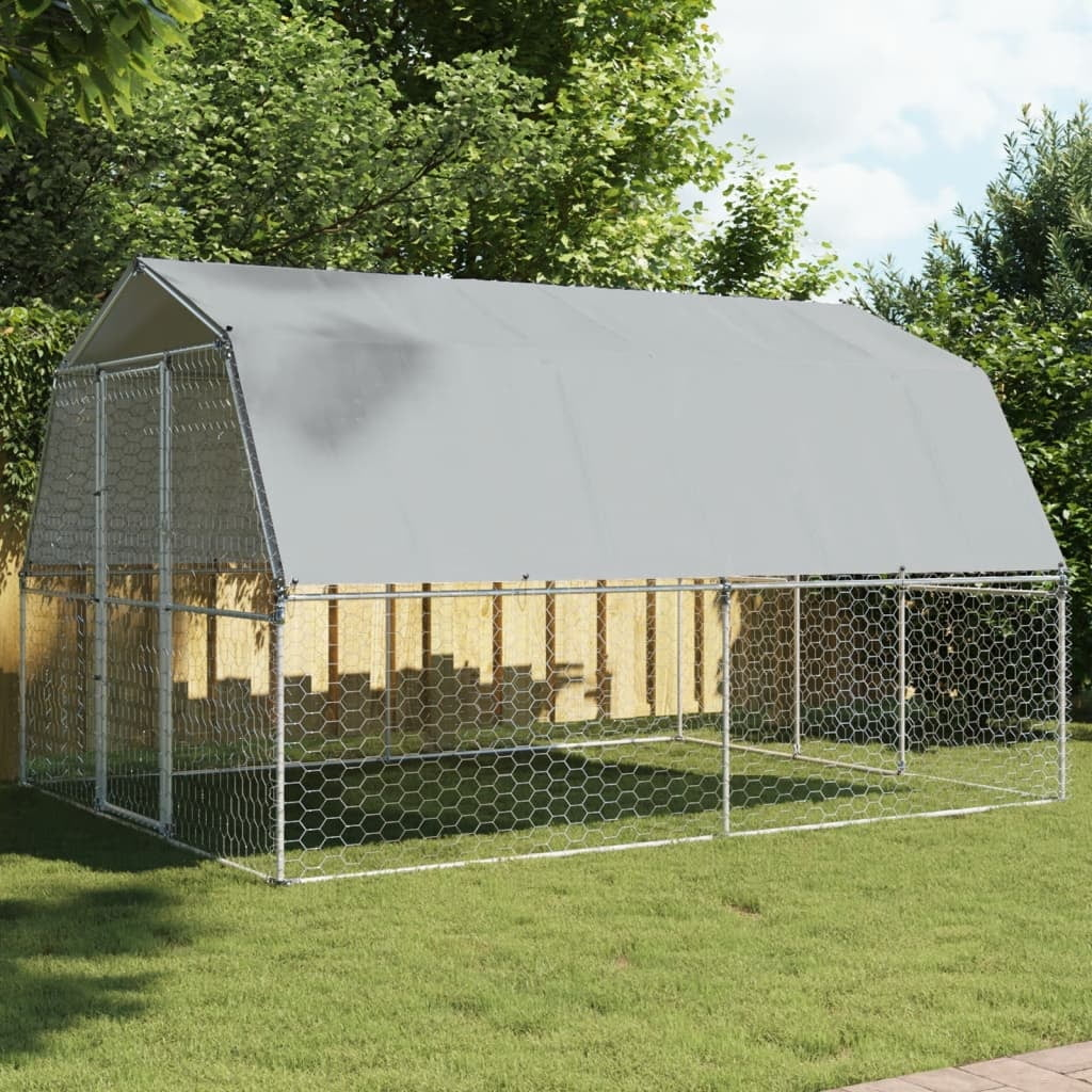 vidaXL Dog Cages with Roof and Door Silver Animal Kennel 2 Pcs Galvanized Steel