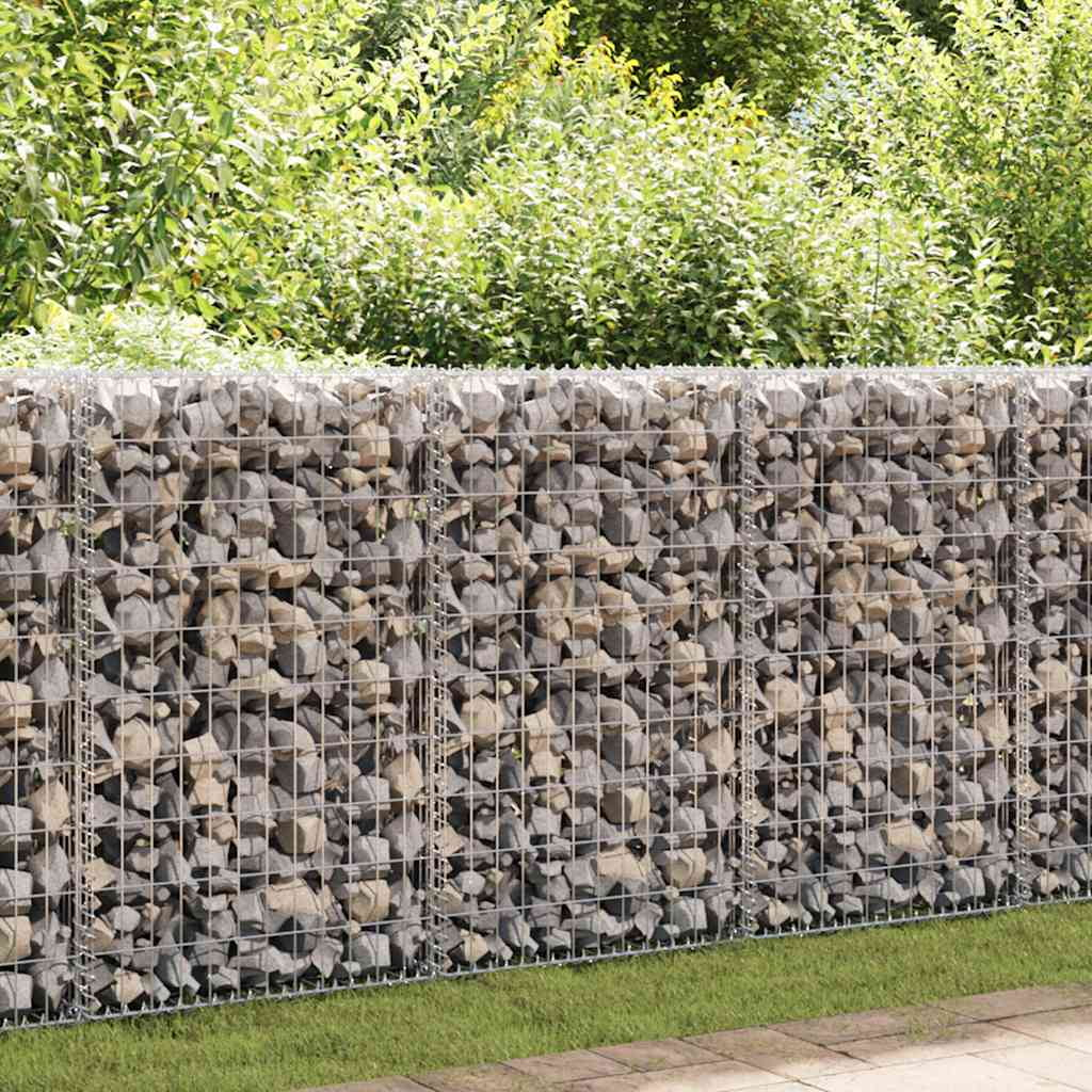 vidaXL Gabion Basket with Lids, Galvanized Steel Gabion Wall, Gabion Cage, 236,2"x11,8"x59,1"