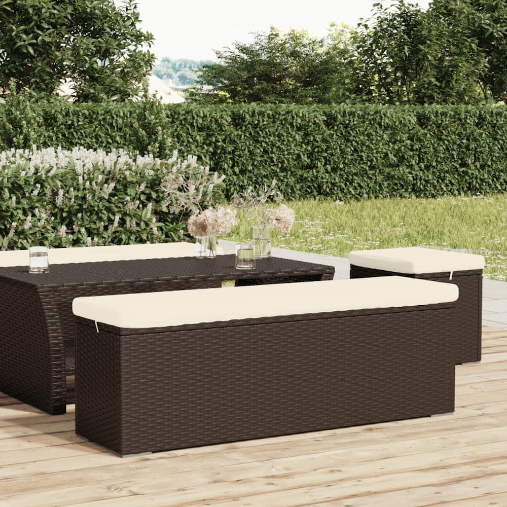 vidaXL Ottoman Bench with Cushion Outdoor Wicker Dining Bench Poly Rattan