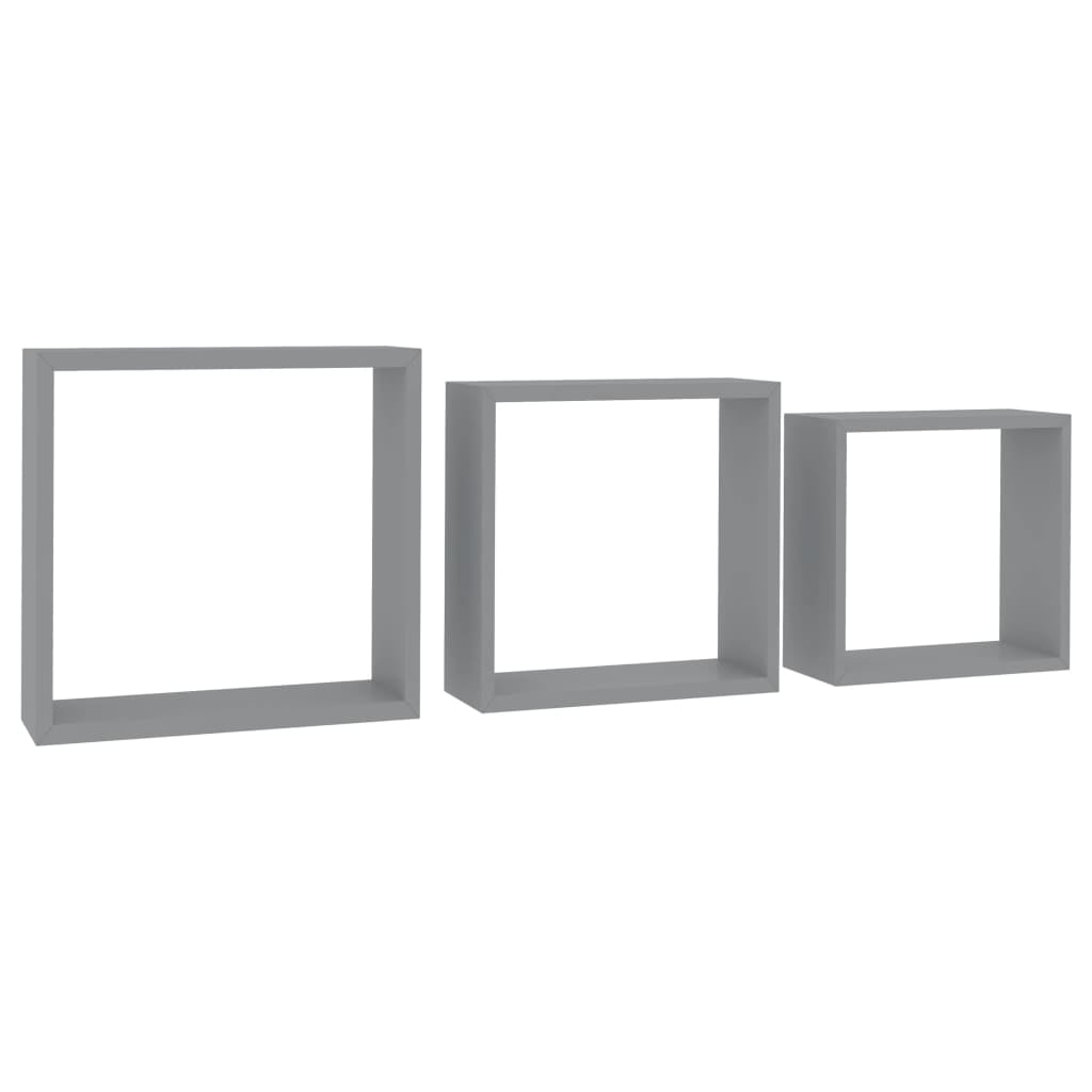 vidaXL Wall Cube Shelves 3 pcs Gray 11.8" x 3.9" x 11.8" MDF