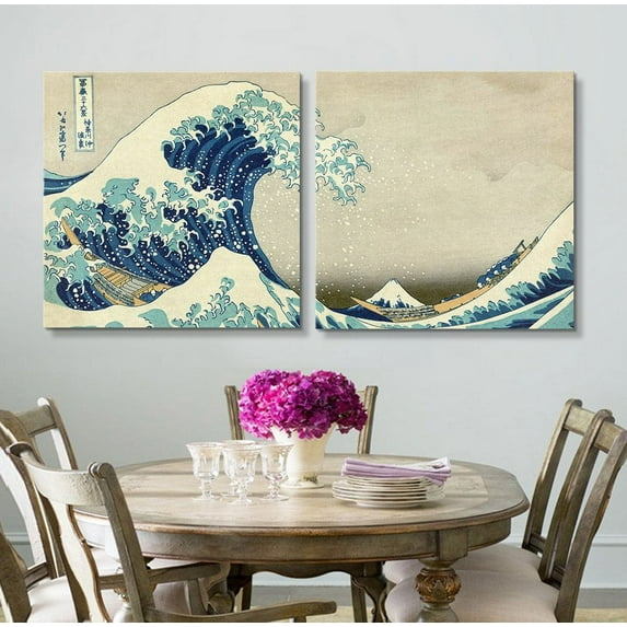 IDEA4WALL Famous Artwork " The Great Wave By Hokusai " 2 - Pieces