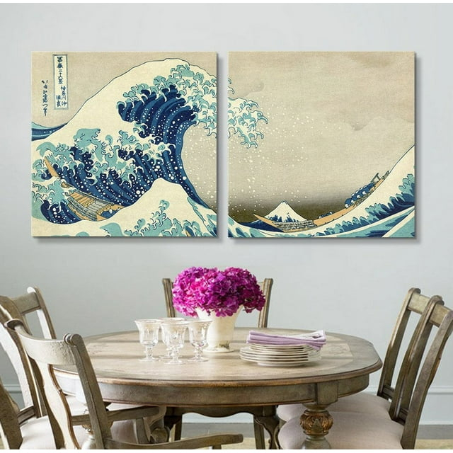 IDEA4WALL Famous Artwork " The Great Wave By Hokusai " 2 - Pieces