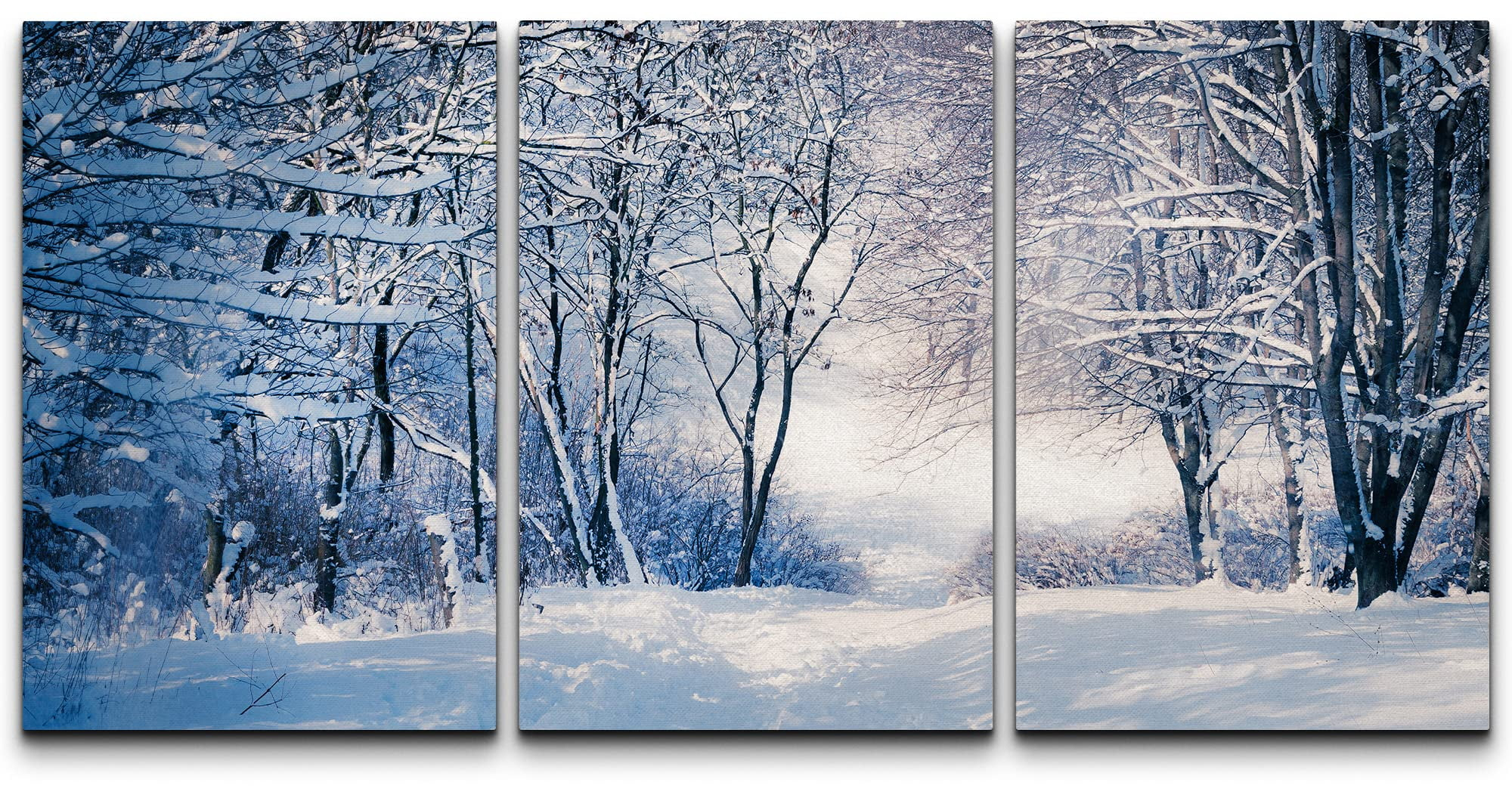 wall26 - 3 Piece Canvas Wall Art - Winter Landscape in Snow Forest. Alley in Snowy Forest - Modern Home Art Stretched and Framed Ready to Hang - 24"x36"x3 Panels