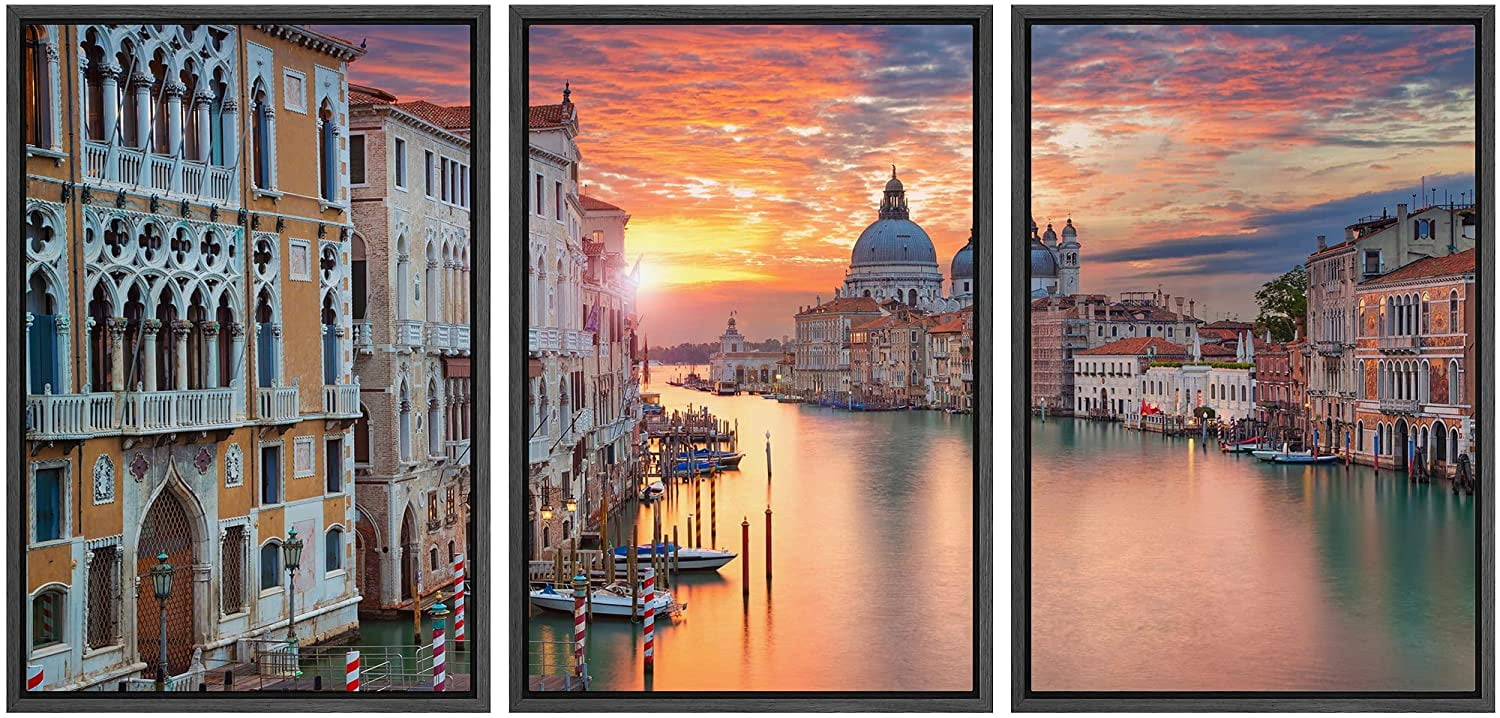 wall26 - 3 Piece Canvas Wall Art - Venice. Image of Grand Canal in Venice, with Santa Maria Della Salute Basilica - Modern Home Art Stretched and Framed Ready to Hang - 16"x24"x3 Panels