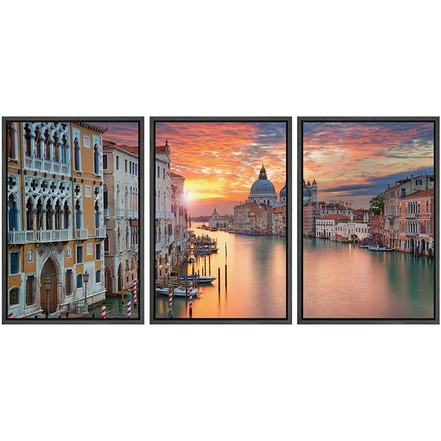 wall26 - 3 Piece Canvas Wall Art - Venice. Image of Grand Canal in Venice, with Santa Maria Della Salute Basilica - Modern Home Art Stretched and Framed Ready to Hang - 16"x24"x3 Panels