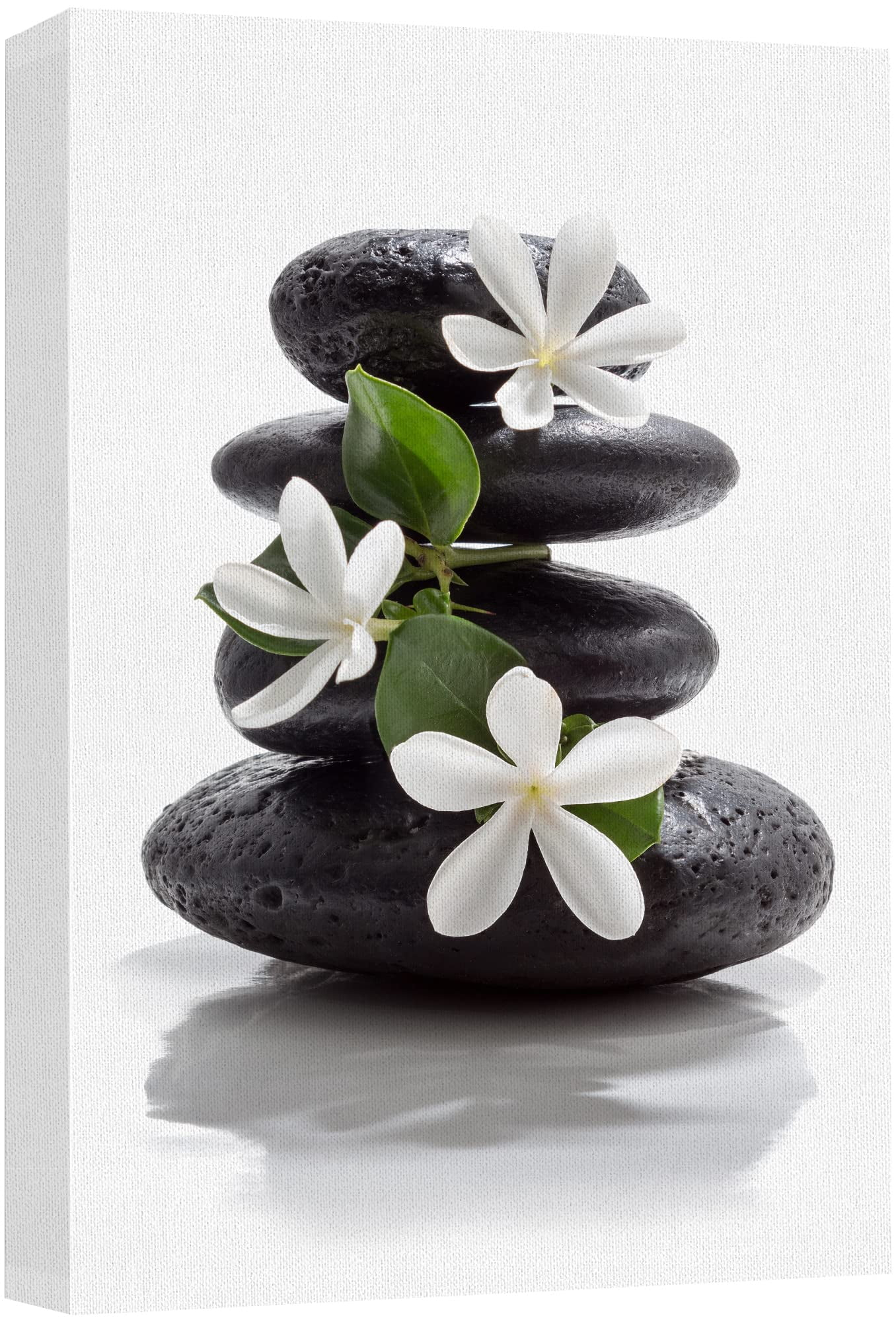 wall26 Impresión en Lienzo Arte de Pared, Piedras de Basalto Oscuro Zen con Flores de Magnolia, Fotografía Floral Natural, Realismo, Rústico, Colorido Multicolor Ultra para Sala de Estar, Dormitorio, Oficina - 12"x18"
