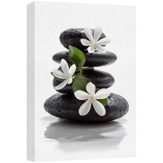 wall26 Impresión en Lienzo Arte de Pared, Piedras de Basalto Oscuro Zen con Flores de Magnolia, Fotografía Floral Natural, Realismo, Rústico, Colorido Multicolor Ultra para Sala de Estar, Dormitorio, Oficina - 12"x18"