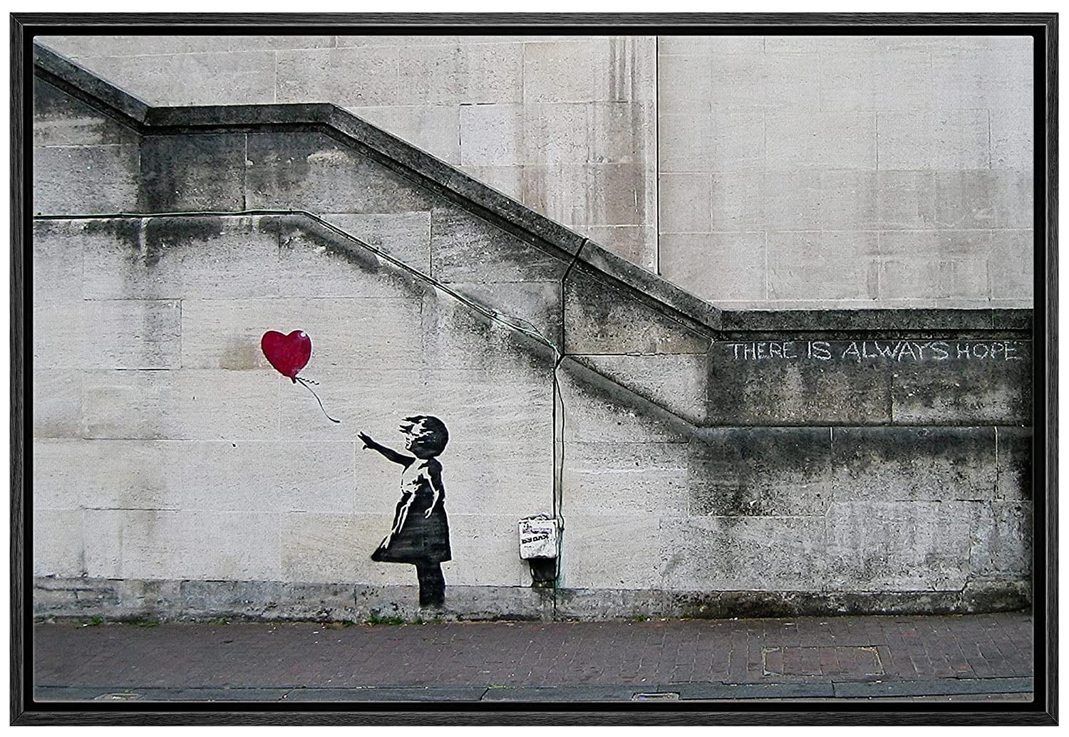 wall26 Framed Canvas Print Wall Art Banksy There is Always Hope Girl with Balloon Graffiti & Street Art Pop Culture Illustrations Pop Art Dark for Living Room, Bedroom, Office - 16"x24"
