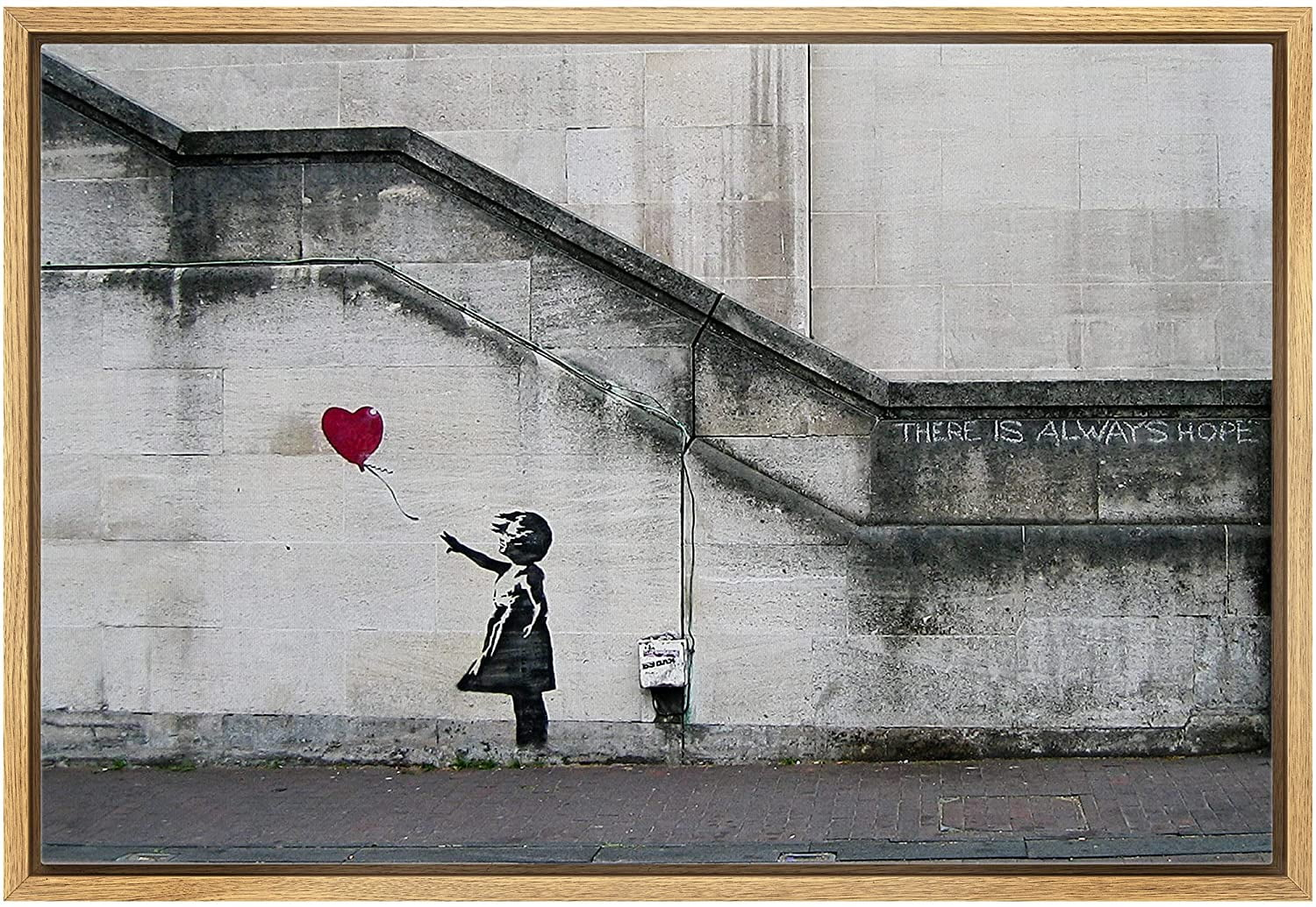 wall26 Framed Canvas Print Wall Art Banksy There is Always Hope Girl with Balloon Graffiti & Street Art Pop Culture Illustrations Pop Art Dark for Living Room, Bedroom, Office - 16"x24"