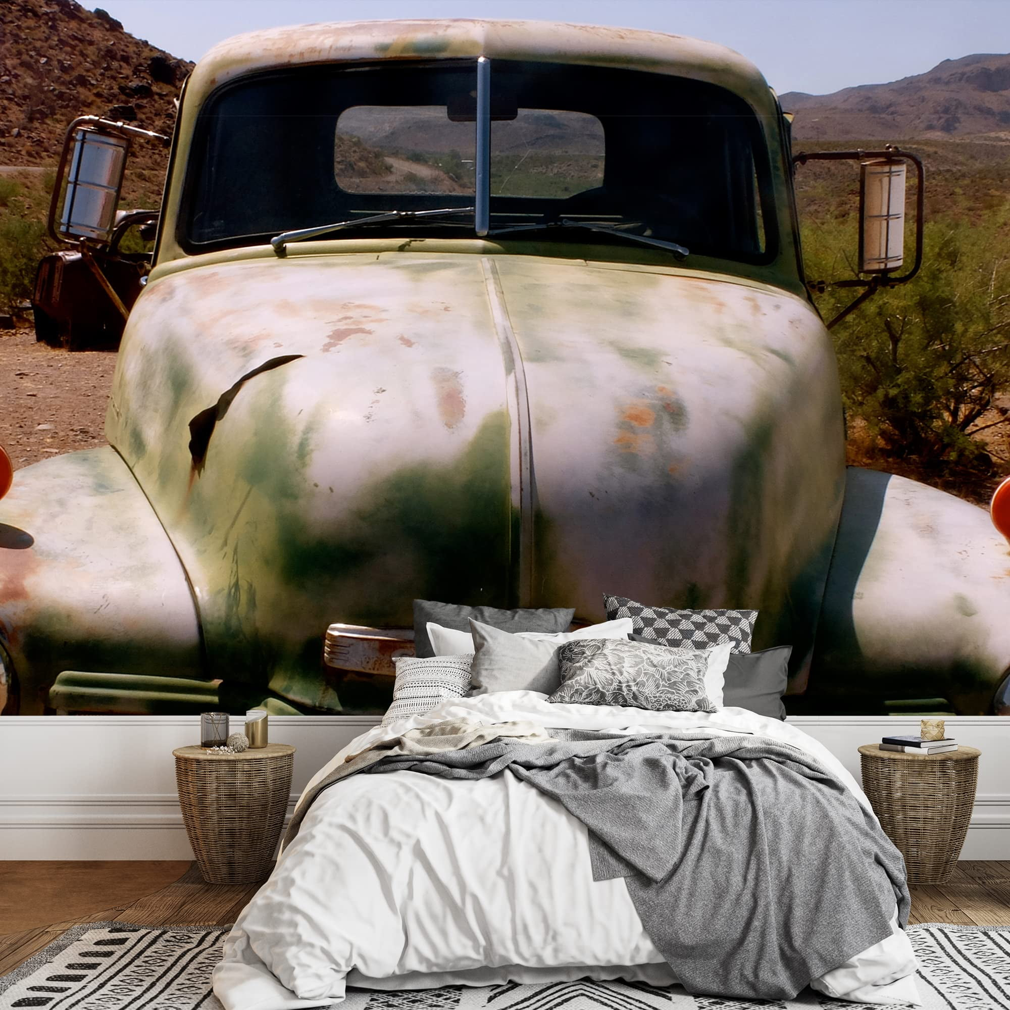 wall26 - Route 66, Abandoned Car - Removable Wall Mural | Self-Adhesive Large Wallpaper - 100x144 inches