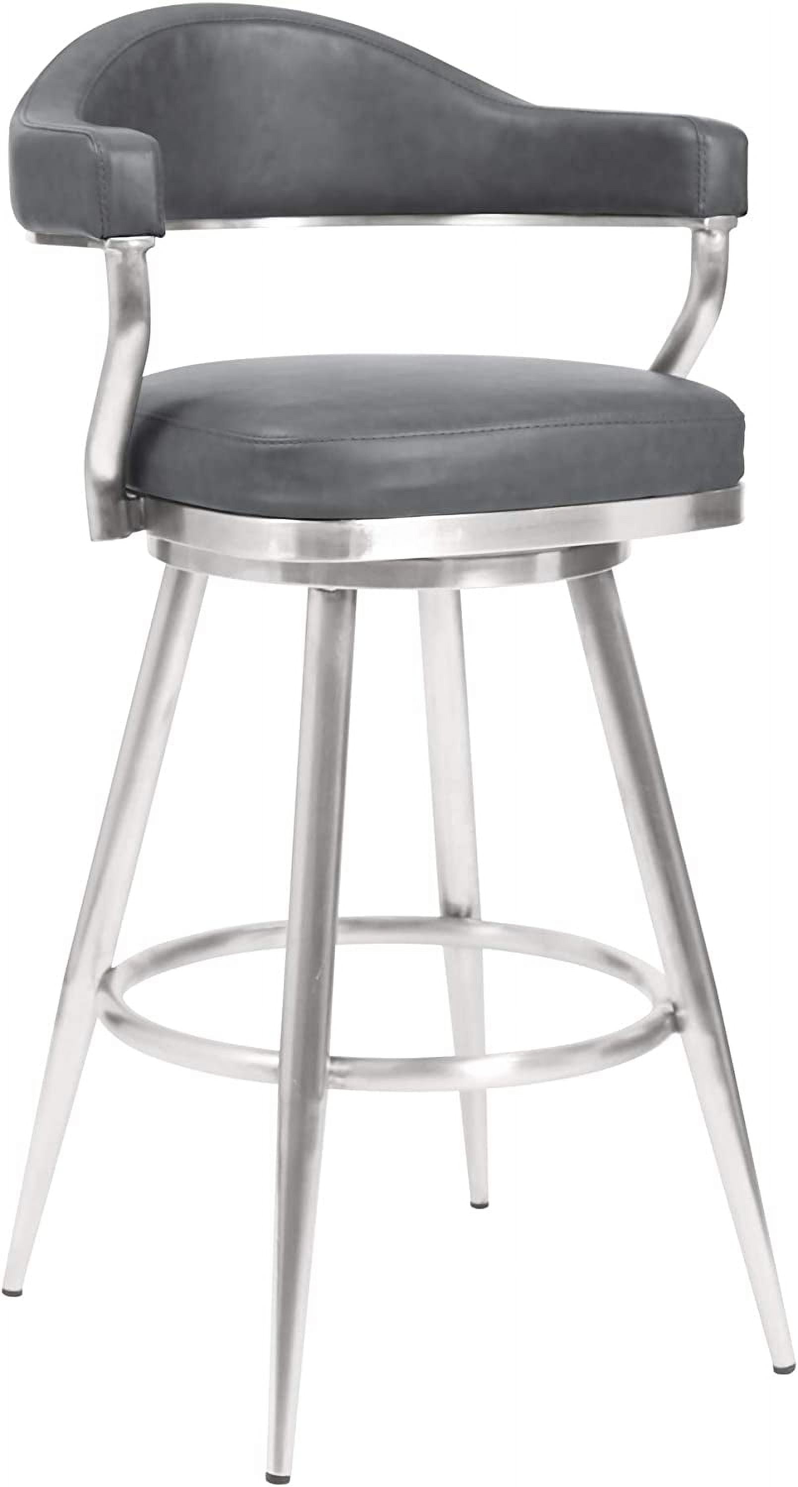 Amador 30" Bar Height Barstool in Brushed Stainless Steel and Vintage Grey Faux Leather