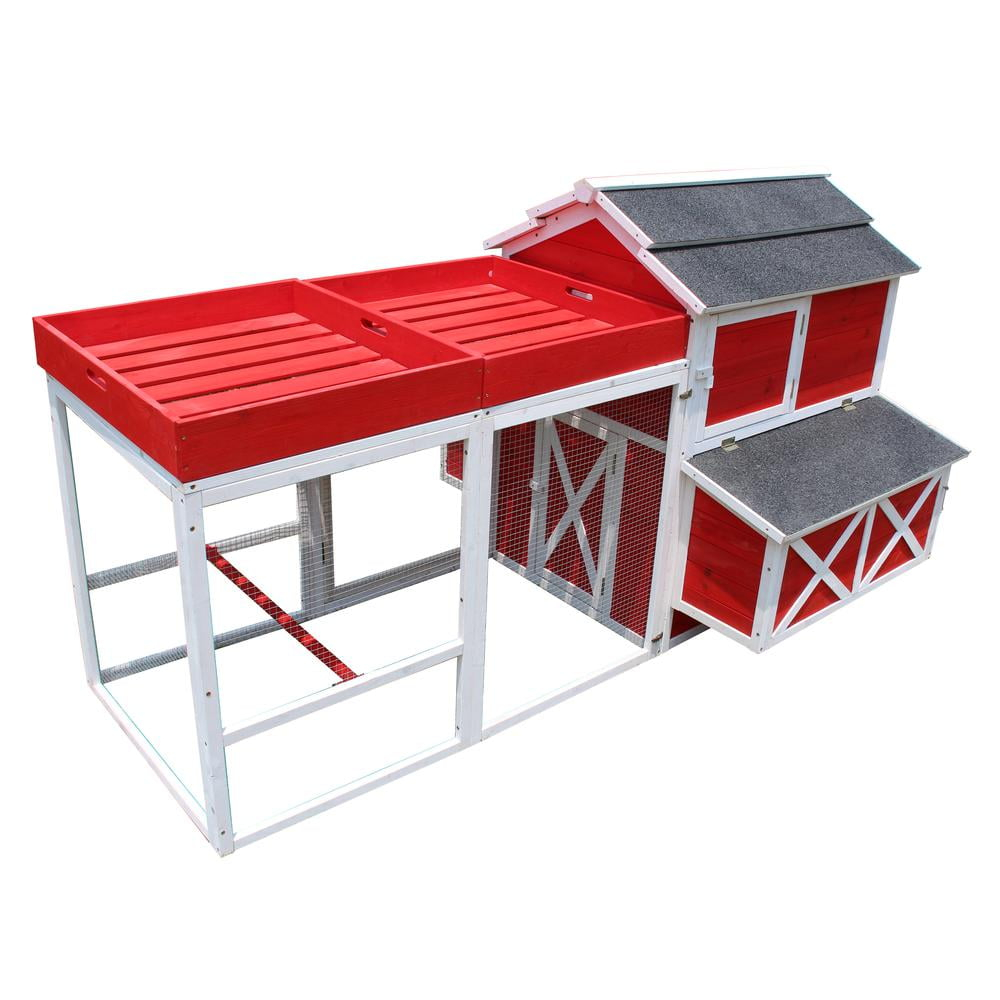 Barn Chicken Coop with Roof Top Planter, Red