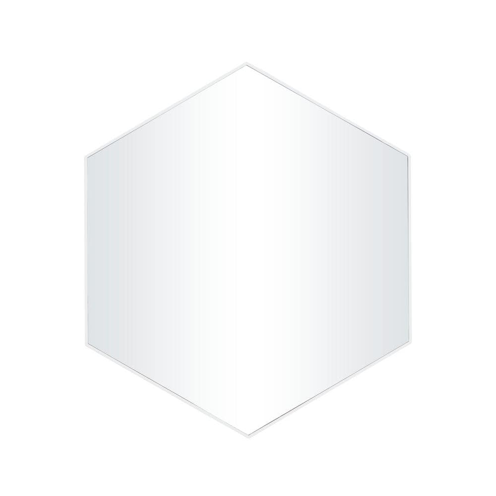 21 in. x 24 in. Hexagon Geometric Framed White Wall Mirror with Thin Minimalistic Frame