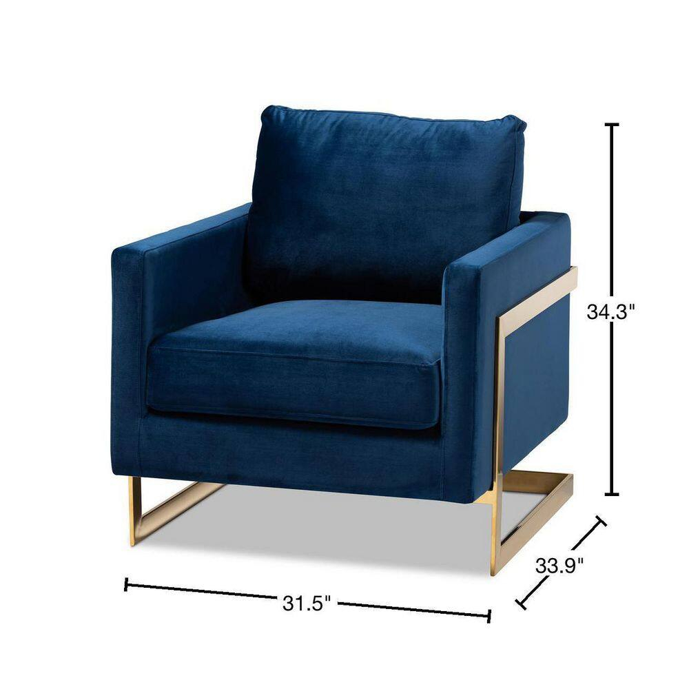 Baxton Studio Matteo Glam and Luxe Royal Blue Velvet Fabric Upholstered Gold Finished Armchair