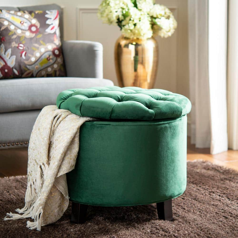 SAFAVIEH Amelia Tufted Storage Ottoman Emerald