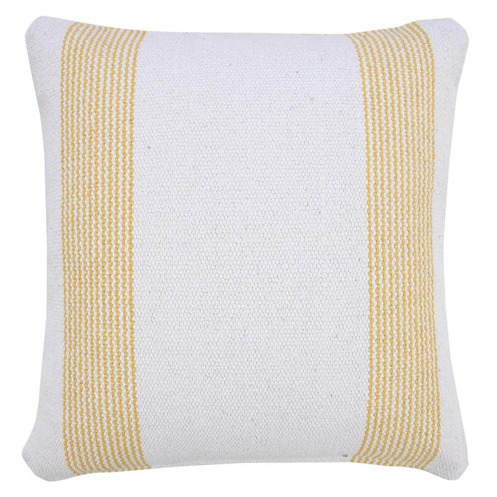 Balanced Yellow / White 20 in. x 20 in. Border Pinstripe Indoor Throw Pillow
