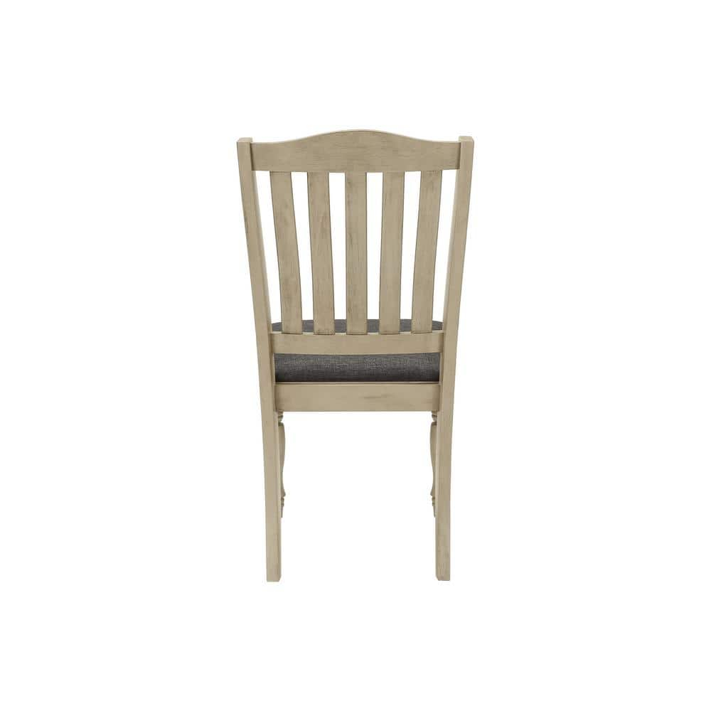 Antique Gray Linen Upholstered Wood Side Chair Set