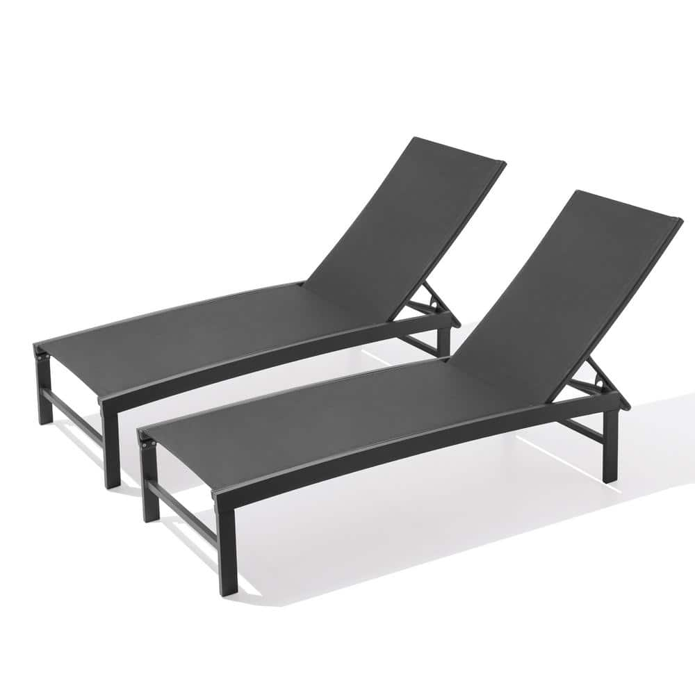 Pellebant 2PCS Patio Lounge Chairs Outdoor Lounge Chair with Wheels, Black