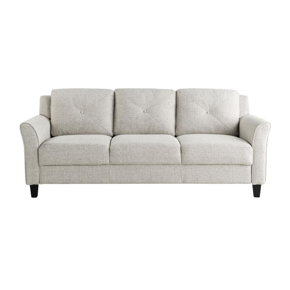 Beige Tufted Microfiber Lawson Sofa with Flared and Rolled Arms