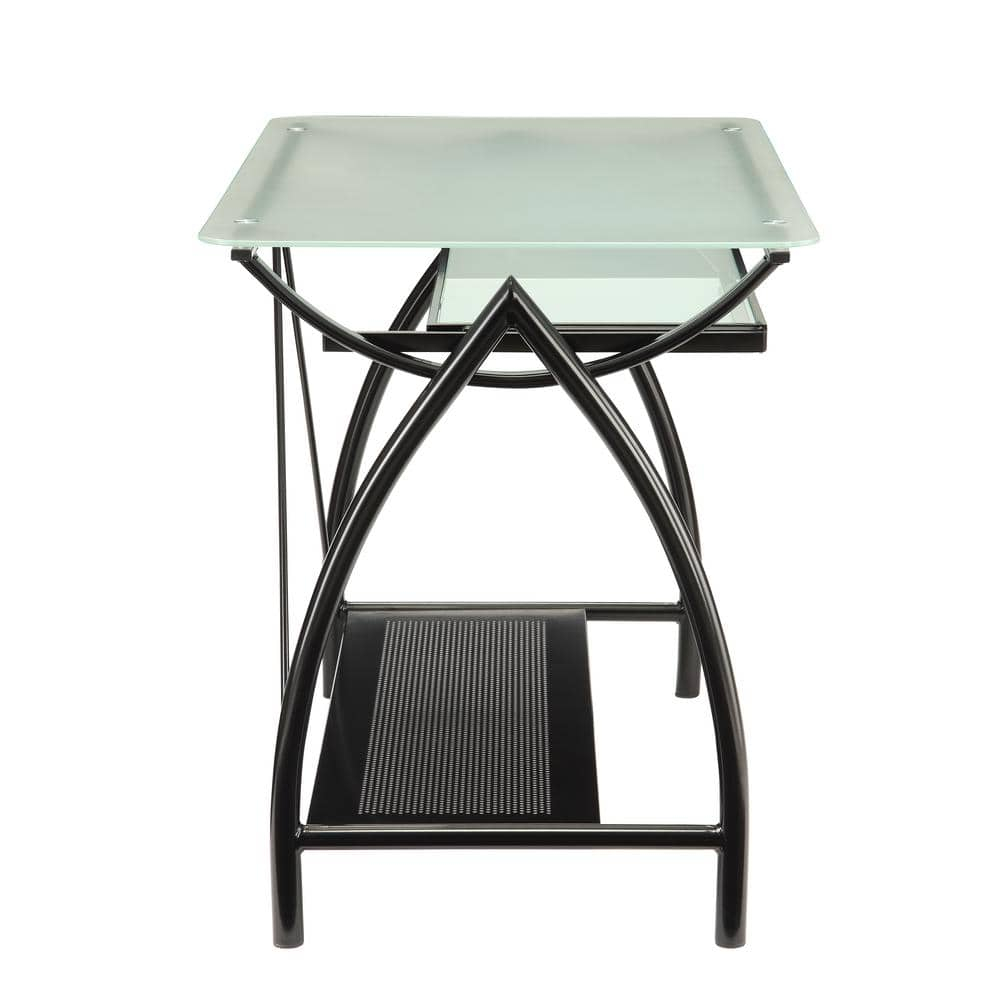 Black Steel and Glass Workstation with Keyboard Tray
