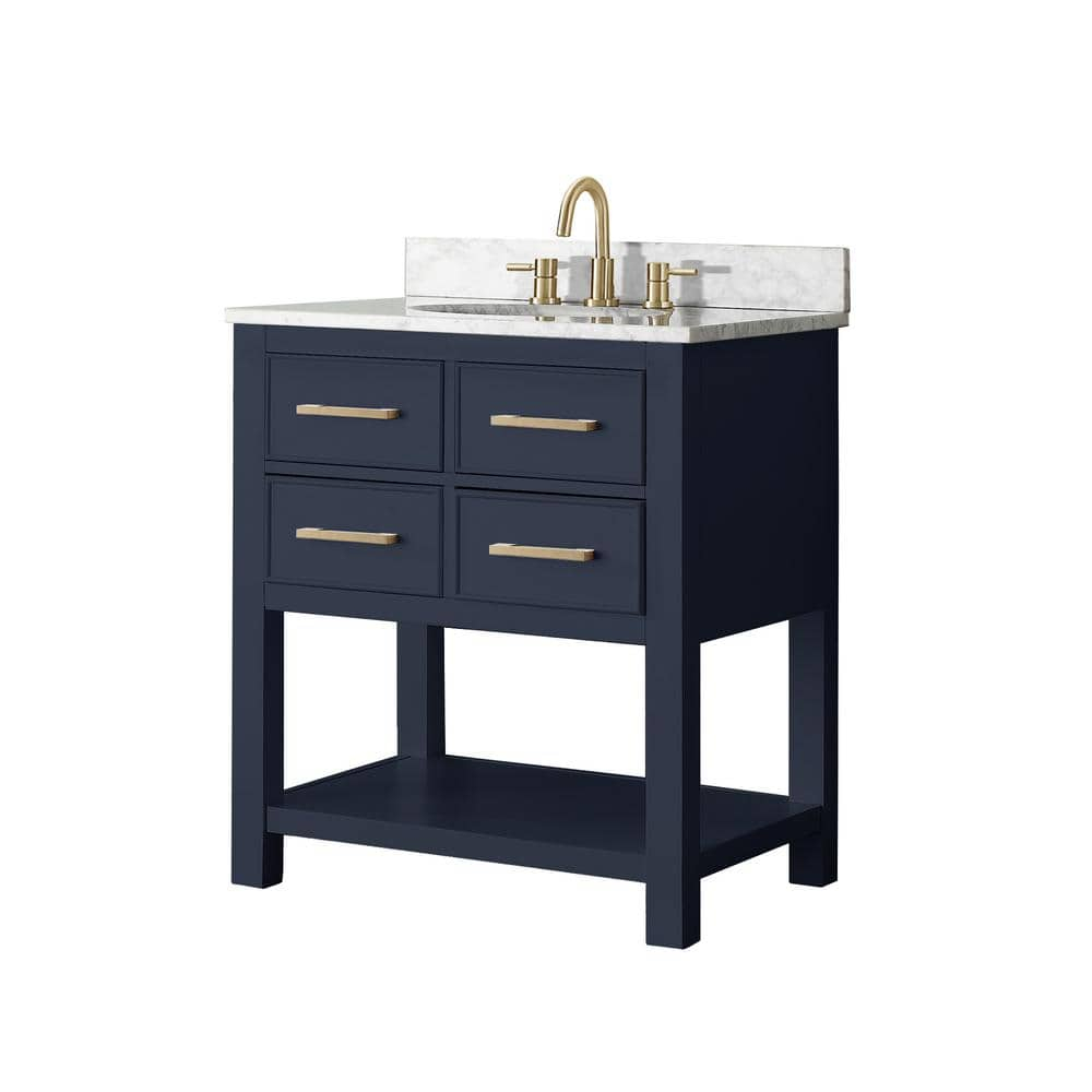 Navy Blue Solid Wood 30" Vanity with Stone Top