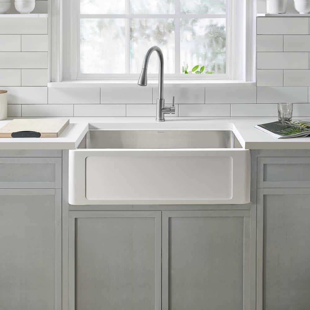 Holbrook Matte White and Stainless Steel 30 in. Farmhouse Apron Kitchen Sink
