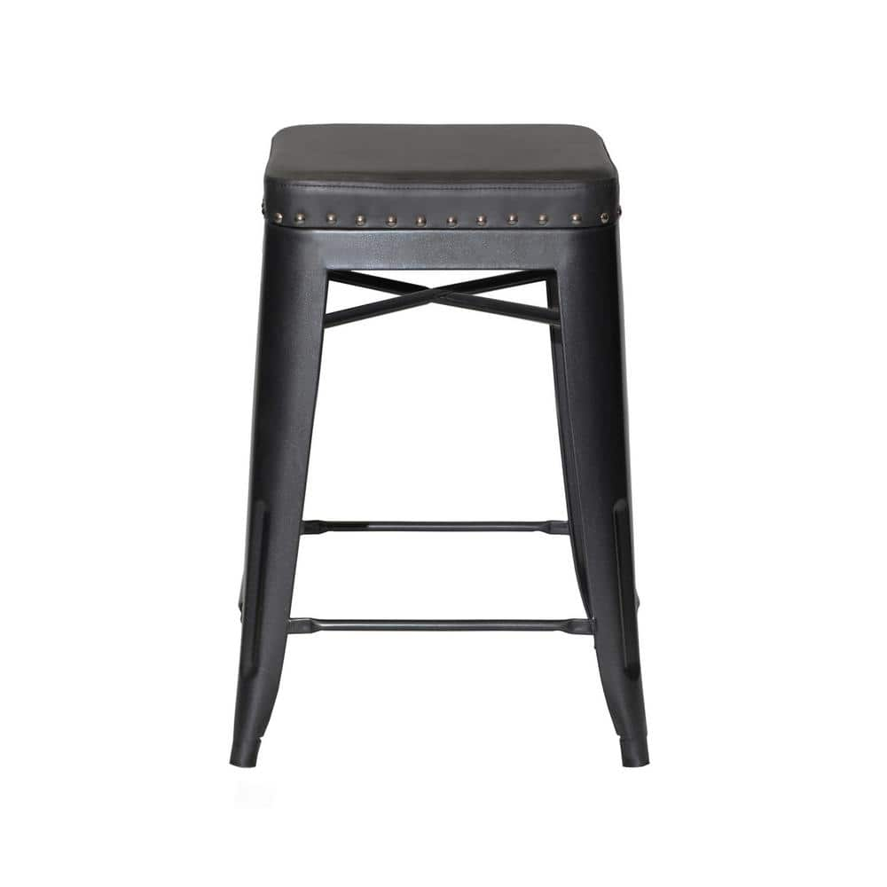 Hank Graphite Gray Metal and Faux Leather Counter Stool