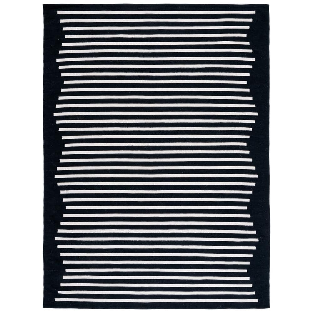 SAFAVIEH Montauk Collection Area Rug - 9' x 12', Black & Ivory, Handmade Flat Weave Boho Farmhouse Cotton Modern Stripe, Ideal for High Traffic Areas in Living Room, Bedroom (MTK313Z)