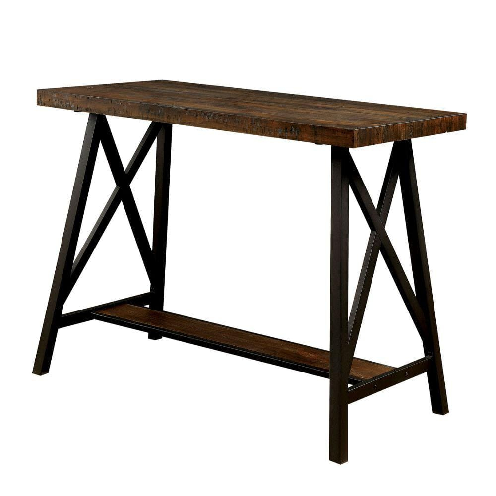 Benzara Wooden Counter Height Table With Angled Metal Legs, Black And Brown