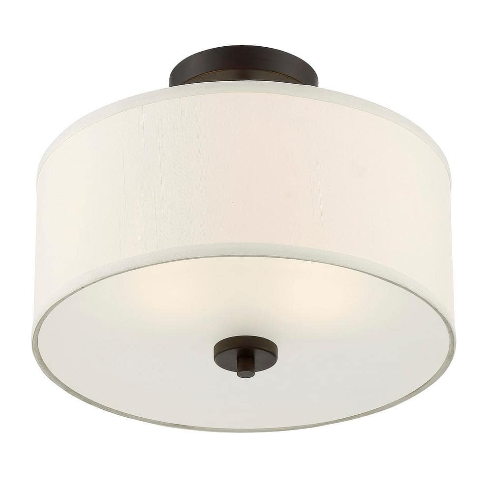 Elegant Dual-Light Drum Ceiling Fixture in Oil Rubbed Bronze with White Fabric Shade