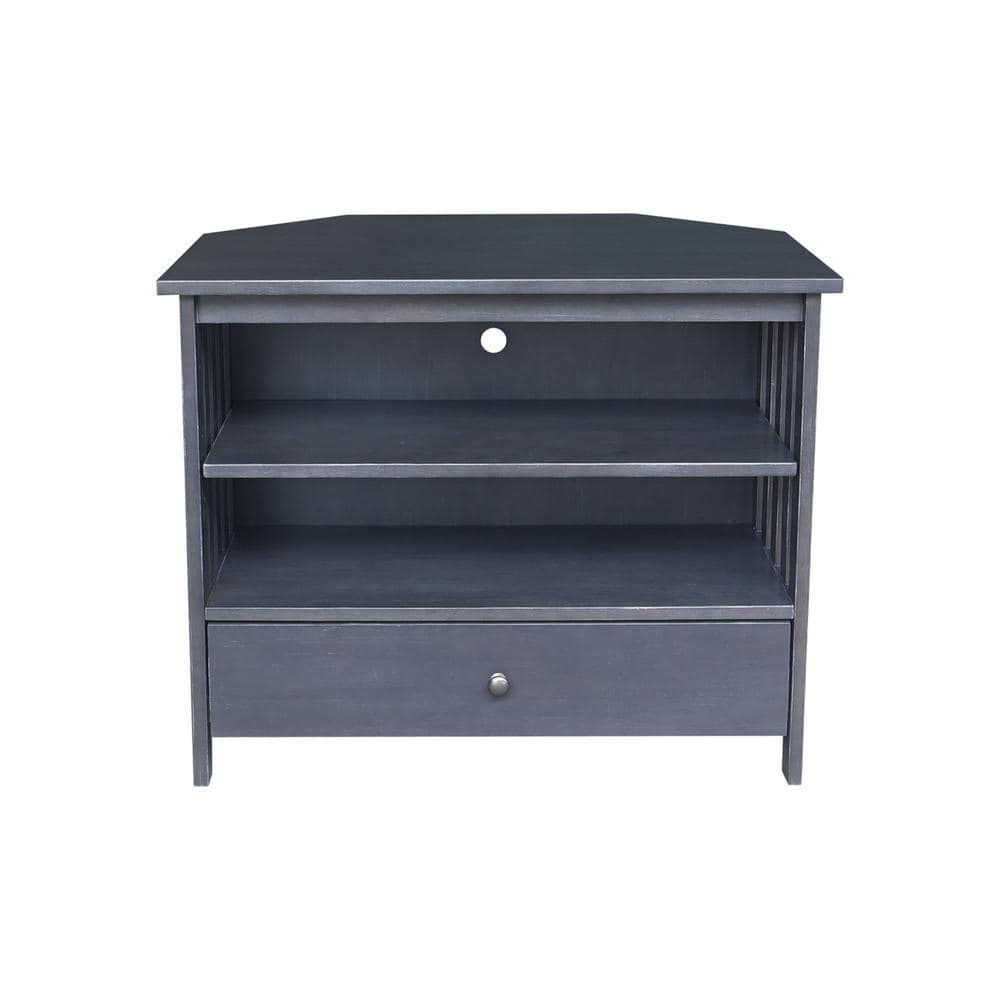 Solid Wood TV Stand with Shelves and Drawer in Heather Gray - 28.9"  Height