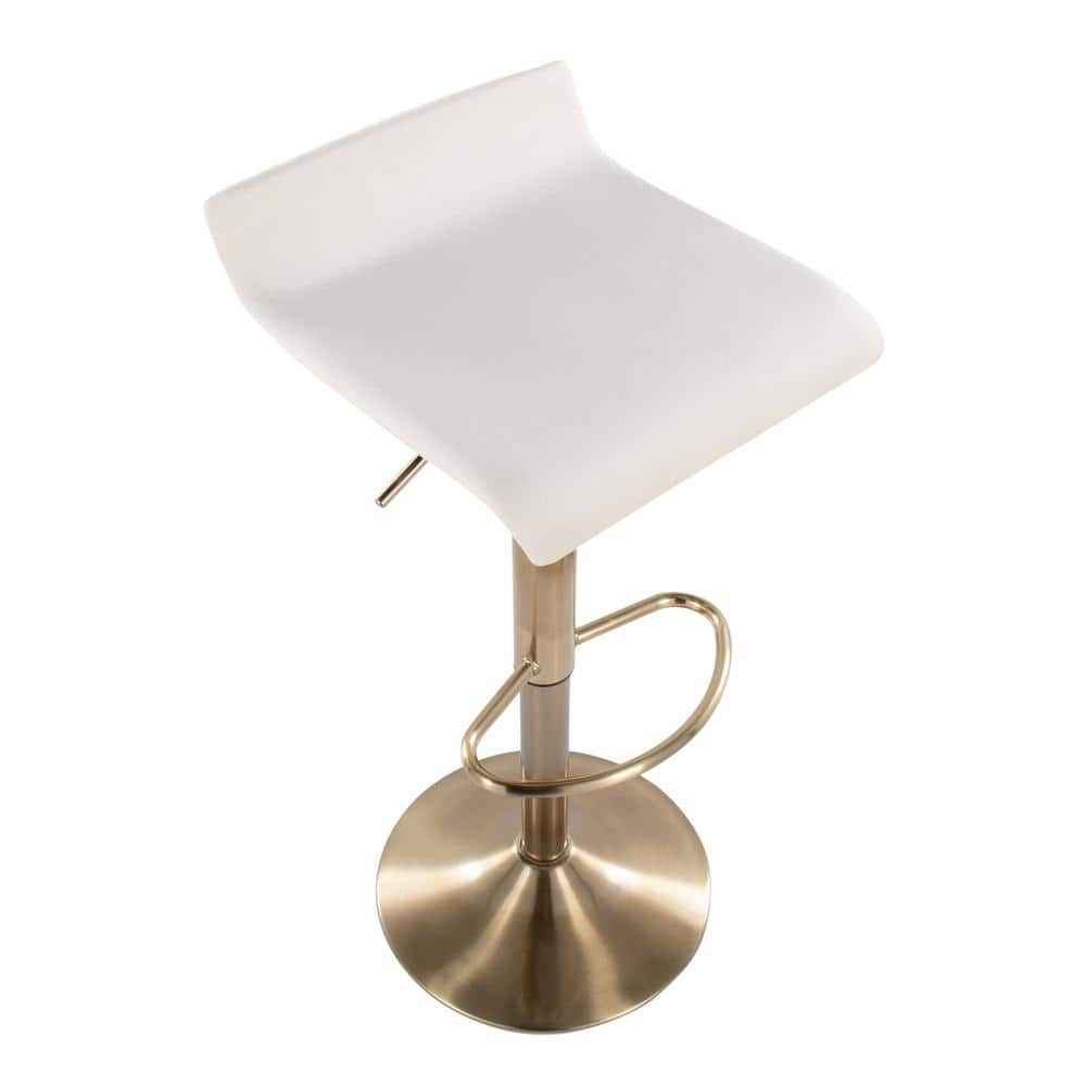 Ale Contemporary Glam Adjustable Height Barstool With Swivel In Gold Brushed Metal And Cream Velvet With Oval Footrest -