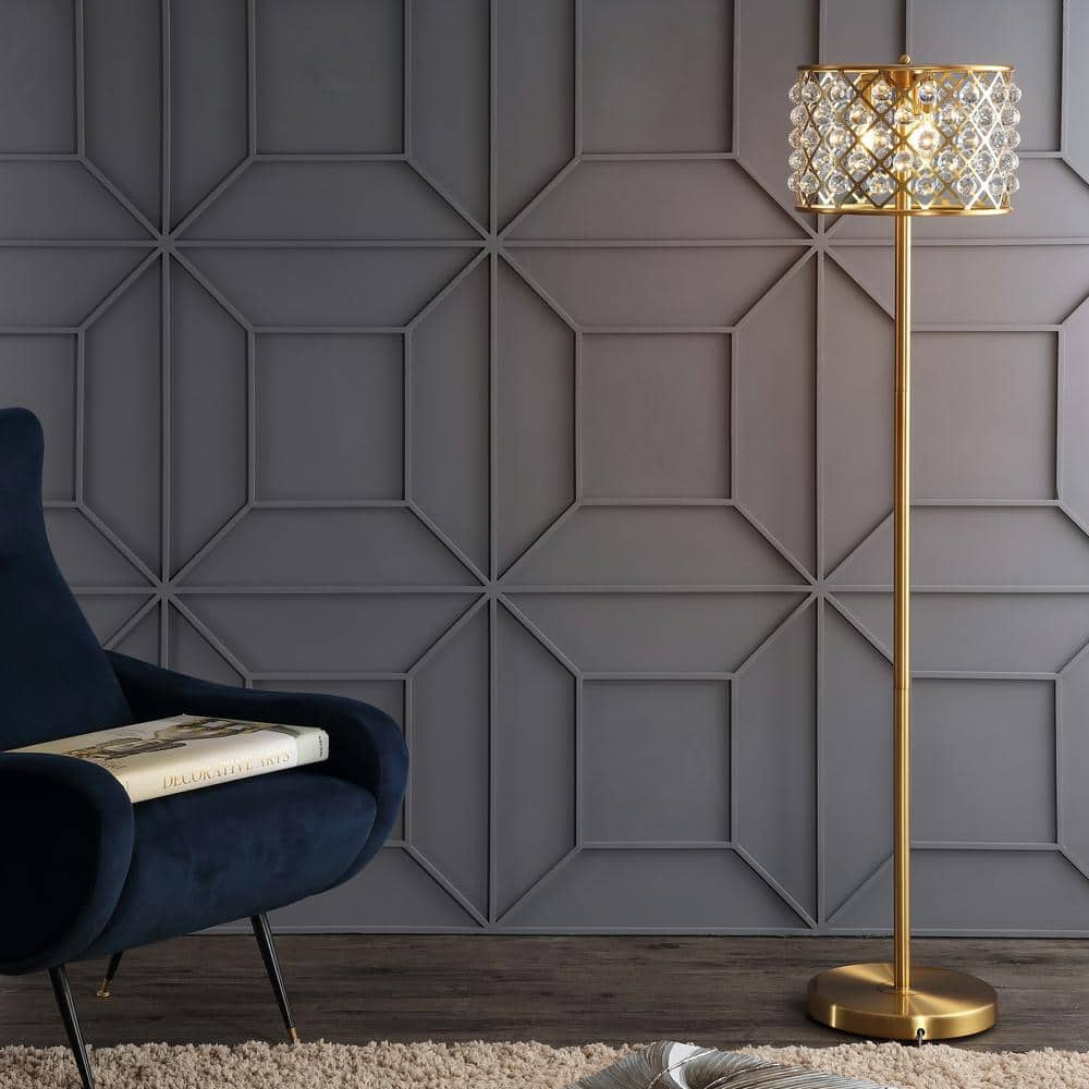 JONATHAN Y JYL9000A Elizabeth 60" Crystal/Metal LED Floor Lamp, Contemporary, Transitional for living room, dinning room, bedroom, office Bulb Included, Brass Gold/Clear