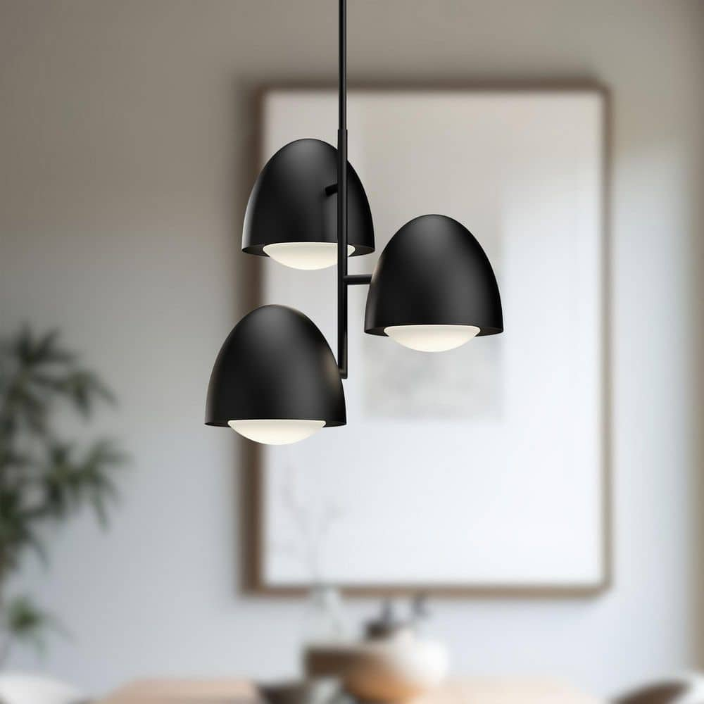 Kenji Matte Black and Opal Glass Chandelier