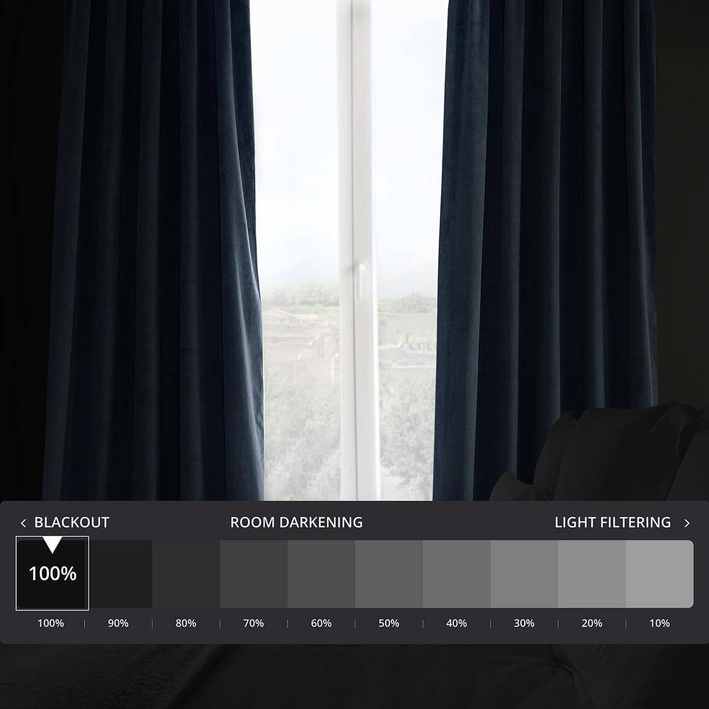 Half Price Drapes Signature Midnight Blue French Pleat Velvet Blackout Curtains(1 Panel), 50WX 120L