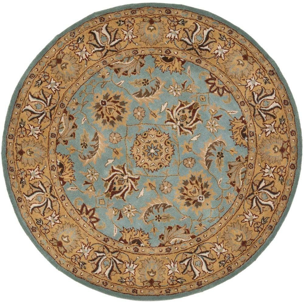 SAFAVIEH Heritage Collection Area Rug - 6' Round, Blue & Gold, Handmade Traditional Oriental Wool, Ideal for High Traffic Areas in Living Room, Bedroom (HG958A)