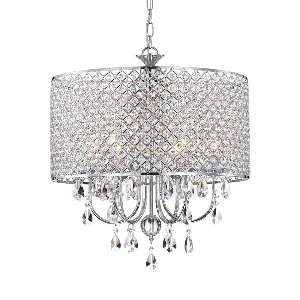 EDVIVI LIGHTING Round Beaded Drum Chandelier with Hanging Crystals Chrome 6 22" Gold