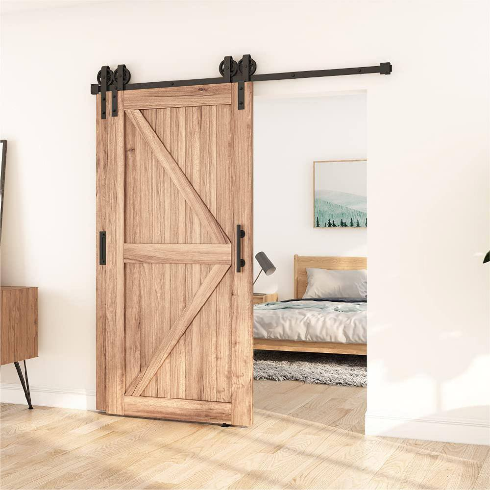 Black Wall Mount Barn Door Hardware Kit, 156 in. Track