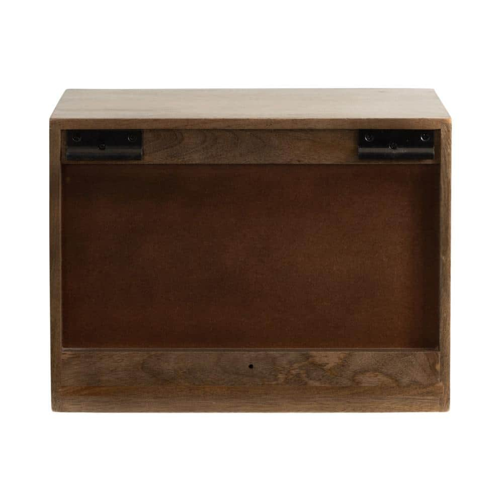 Kate and Laurel Mezzeta Modern Floating Shelf Side Table with Storage Cubby, 16 x 10 x 12, Natural Wood, Decorative Slatted Wood Floating Nightstand with Pull Down Door for Use as Bathroom Storage