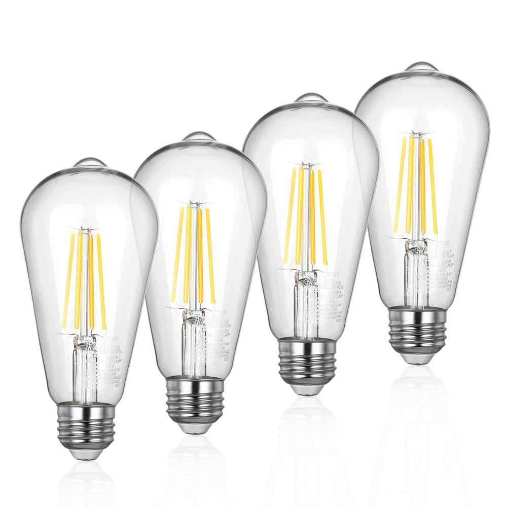 EDISHINE 4-Pack LED Edison Light Bulbs, 7W(60W Equivalent), 2700K Warm White, 800LM, E26 Base ST19 Vintage Light Bulb, Decorative LED Filament Bulbs, Non-Dimmable, UL Listed