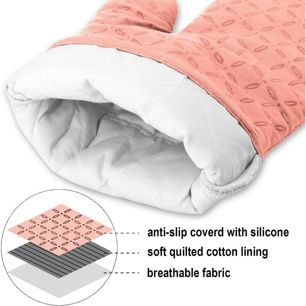 Oven Mitts and Pot Holders 6pcs Set, Kitchen Oven Glove High Heat Resistant 500 Degree Extra Long Oven Mitts and Potholder with Non-Slip Silicone Surface for Cooking (Grey)