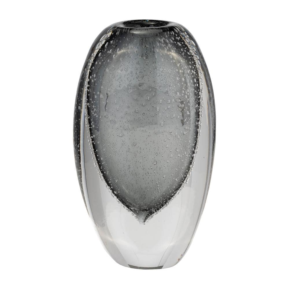 Sagebrook Home Glass, 9"H Ellipse Vase, Smoke, 9"H - 6.0" x 3.0" x 9.0"