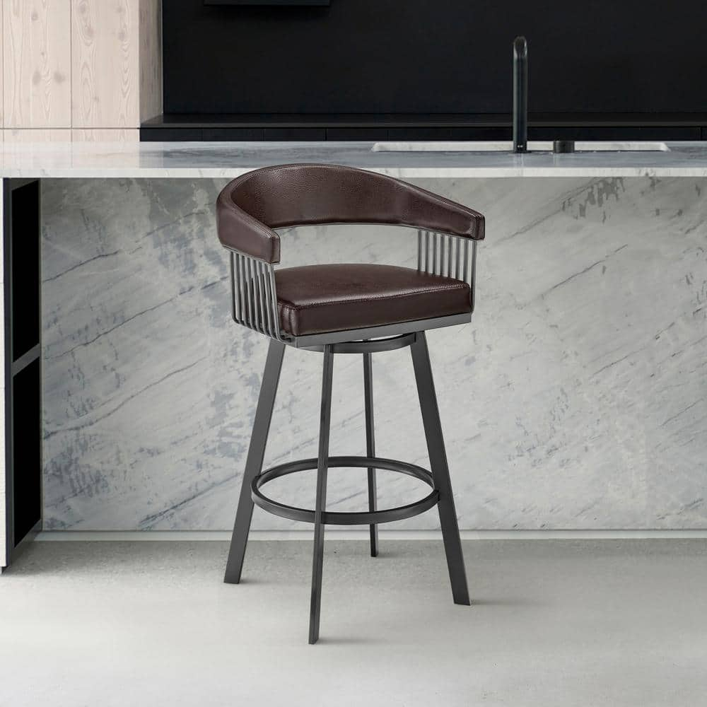 26 in. Chelsea Counter Height Swivel Bar Stool in Java Brown Finish & Chocolate Faux Leather