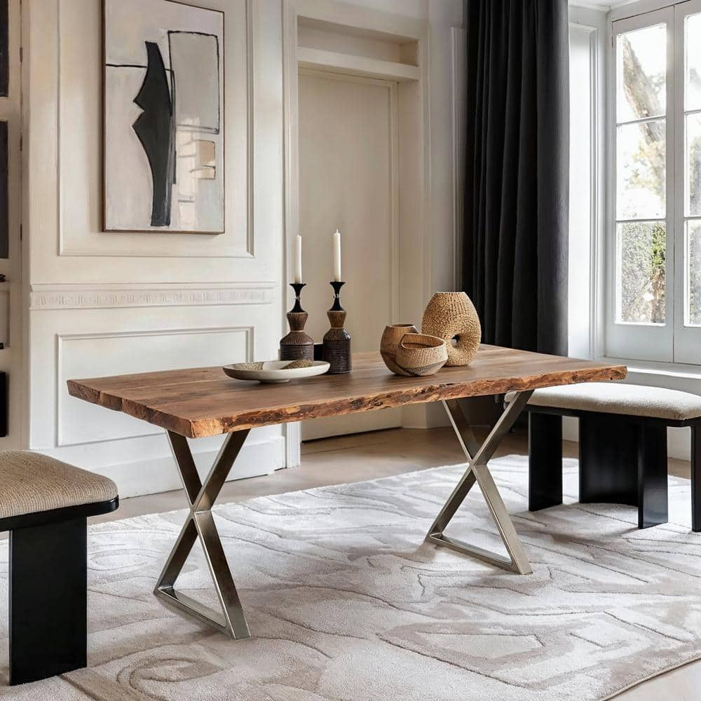 Primo International 51223 70 in. Sutherland Rustic Dining Table, Brown